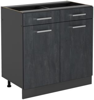 Vicco Schubunterschrank R-Line Schwarz Beton Anthrazit 80 cm mit Arbeitsplatte Weiß Marmor