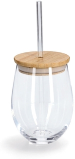 ZELLER 19647 Trinkglas mit Bambusdeckel und Glasstrohhalm, Ø 9,2 x 12,6 cm