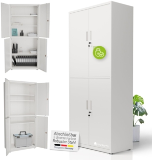 Juskys Aktenschrank aus Metall – 180x80x40 cm abschließbarer Büroschrank aus Stahl mit 3 verstellbaren Einlegeböden, höhenverstellbare Füße - Weiß