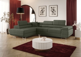 Ecksofa Schlafsofa Sofa MONARO Stoff Quelle Moosgrün Ottomane Links