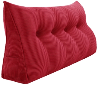 VERCART Großes Keilkissen, Langes Lesekissen, Bettruhe Rückenkissen, Dreieckiges Liegekissen, Dekoratives Kopfteilkissen für Tagesbett oder Tiefes Sofa, Cord Rot, 140cm