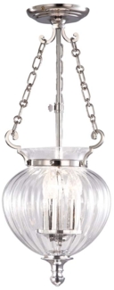 Pendelleuchte, Deckenlampe, Glas Stahl Nickel, D 22 cm