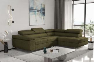 Couchgarnitur JADE Stoff Olive mit Schlaffunktion Ottomane Rechts