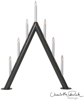 7-flammiger Lichterbogen ,Circum', Holz, dreieckig, grau-braun