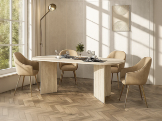 Vente-unique - Esstisch 8 Personen - Beige Travertin-Effekt - TOPANIA