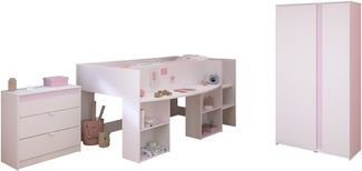 Jugendzimmer-Set >Pirouette 12< (3-teilig) in Weiss, mit drehbaren Elementen in Rosa oder Grau