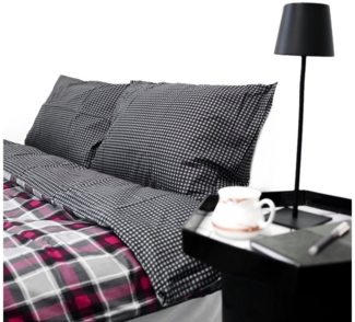 Wendebettwäsche aus 100% Baumwolle mit Decken- und Kissenbezug Karomuster 200x200 cm