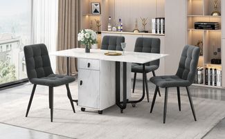 Esstischgruppe 150 x 80 x 76 cm mit weißer MDF-Platte & Metallbeinen, modern, mit 4 Stühlen