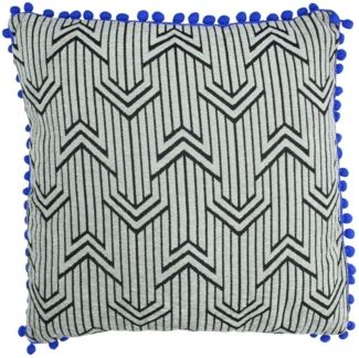 HD Collection Dekokissen Modernes Kissen Ethno schwarz-weiß, gewebt mit blauen Bommeln, Sofakissen, 45x45, inkl. Füllung, Vintage Zierkissen Couchkissen Sofakissen.