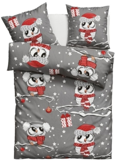 my home Bettwäsche Janina in Gr. 135x200 oder 155x220 cm, Linon, 2 teilig, 100% Baumwolle, viele Winterdesigns: Patchwork, Schneemann, Eule, Bär