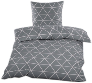 Casa Colori Bettwäsche Biber 135x200 cm Baumwollmischung mit Reißverschluss, Biber, 2 teilig, Anthrazit Grau Dreieck