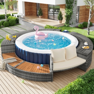 Garten-Lounge-Set rund, PE-Rattan grau, ca. 80x283 cm (ohne Pool)