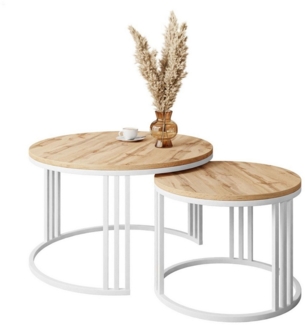 Lookway Couchtisch LORI LOFT 2in1 mit Tischplatte in Eiche-Dekor (2er Set), Durchmesser: ⌀70 cm und ⌀50 cm