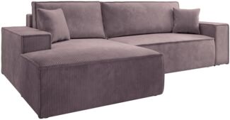 Selsey 'Farese New' Ecksofa mit Cordbezug, Schlaffunktion und Stauraum, Rosa, links