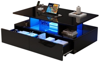 MODFU Couchtisch hochglanz Sofatisch mit LED-Beleuchtung (Hochglanz-Wohnzimmetisch, Beistelltisch mit versteckem Stauraum, 1-St, 2 Schubladen), mit LED-Beleuchtung
