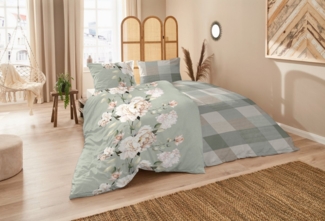 Westminster Feinbiber Bettwäsche 155x220 Karo kariert grün beige sand 173091-57