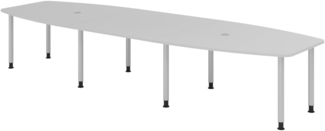 bümö Konferenztisch oval 400x130 cm großer Besprechungstisch in grau, Besprechungstisch mit Gestell in Silber, Meetingtisch für 14 Personen, XXL-Tisch für Besprechungsraum & Meeting, KT40C-5-S