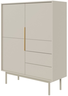 Selsey Kommode Aufbewahrungsschrank 3 Türen 3 Schubladen Schrank Schubladenschrank Hoch Push to Open Soft Close 104 cm Viviaro Graubeige