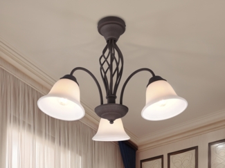 Große Deckenleuchte RUSTICA 3-flammig in Rostoptik mit Glasschirmen, Ø 55cm