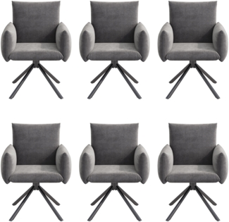 Merax Esszimmerstühle Set, (6 st), 6er-set, Gepolsterter Sessel mit 4 Metallbeinen, 360° Lässiger Drehstuhl, Wohnzimmer Schlafzimmerstuhl, Arbeits- und Schreibtischstuhl, Lordosenstütze, Samt, Grau