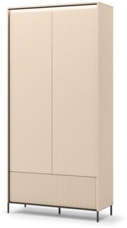 Compleo Kleiderschrank mit Schublade,2 Türen, Modern Schrank mit Lamellen BEIGE