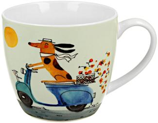 DUO Dogs World Becher 460 ml DOG ON A SCOOTER in Tragetasche, New Bone China Porzellan