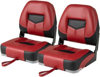 2er Set Bootssitz klappbar Bootsstuhl mit 11 cm dicker Schwammpolsterung gepolsterter Steuerstuhl 50 x 42 x 52 cm Rot