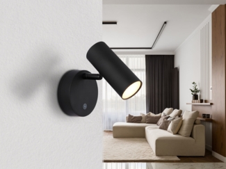 LED Wandlampe, Touchdimmer, schwarz, beweglich, Akku, H 12,5 cm