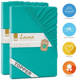 2er Set Lavea Topper Spannbettlaken - Spannbetttuch Jersey Topper Serie Maya, 90x200 cm | 100x200 cm, Türkis, 100% Baumwolle, hochwertige Verarbeitung, mit Gummizug