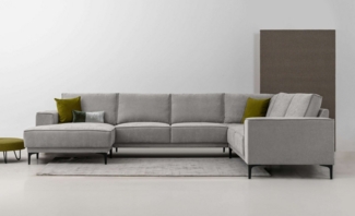OTTO home Wohnlandschaft XXL Sofa Oland, Struktur, Flachgewebe, Luxus-Microfaser, Boucle, U-Form, 342 cm, Wellenunterfederung, Skandi-Design, Metallfüße