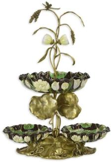 Casa Padrino Jugendstil Deko Etagere mit Blumen Design Gold / Mehrfarbig 38,6 x 25,4 x H. 53 cm - Barock & Jugendstil Gastronomie Accessoires