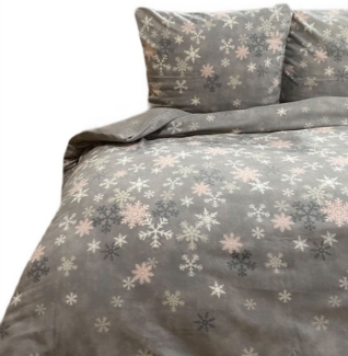 Buymax Bettwäsche Thermo Fleece Winterbettwäsche Kristall, Fleece, 2 teilig, 135x200 cm, Bettbezug Set, Schneeflocken, Grau, Weiß
