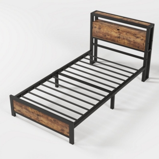 DOPWii Bettgestell Bettgestell,90x200/140x200cm,Einzel-/Doppelbett,Jugendbett,betten (Jugendbett *1), Metallbett mit Polsterkopfteil,LED,Steckdose Anschlüssen,USB & Typ-C