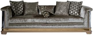 Casa Padrino Luxus Art Deco Sofa Silber / Schwarz / Beige / Gold 249x93 x H. 72 cm
