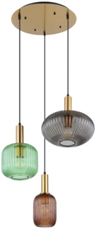 Hängeleuchte, 3-flammig, Glas, rauch-grün-coffee, H 130 cm