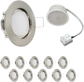 MILI 10er Set Einbauleuchtenn 5W 3000K Warmweiss 230V 400 lumen Eisen gebürstet inkl. austauschbare LED Modul geringe Einbautiefe12007