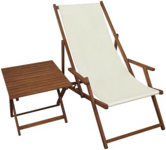 Liegestuhl weiß Gartenliege Tisch Deckchair Holz Sonnenliege Gartenstuhl Massivholzmöbel 10-303 T