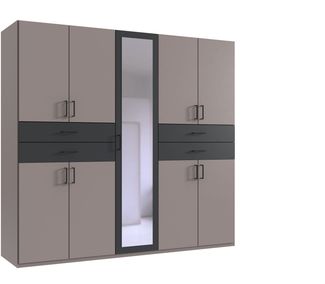 Drehtürenschrank >Taiga< 4 Schübe, 9 Türen, Saharagrau / Graphit - 225x208x58cm (BxHxT)