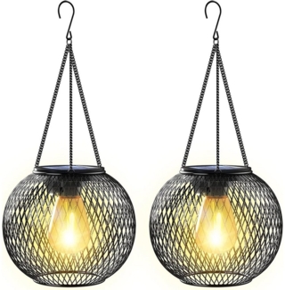 zggzerg LED Solarleuchte 2 Stück Solarlampen für Außen, Metall Solar-Laternen mit LED-Glühbirne, IP65 Wasserdicht, Warmweiß, für Garten Deko Hinterhöfe