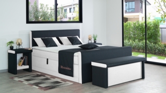 Meisterbetten Boxspringbett Amos 180x200 in W-White in W-Black, Matratzenbezug Nano, Ergoflex-Topper, mit Fussteil