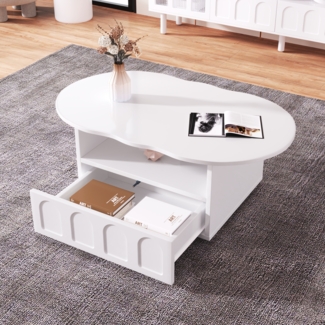Cloud-Couchtisch Weiß Wolkenform mit Schublade Wohnzimmer Beistelltisch modern elegant Aufbewahrung