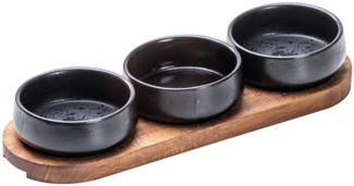 Ladelle Servierschüssel ELEMENTS Schlalen-& Tablettset flach onyx 4tlg, Stoneware/Acacia, (Schalen), Elements 4pc Onyx Shallow Bowl & Tray Set Assorted