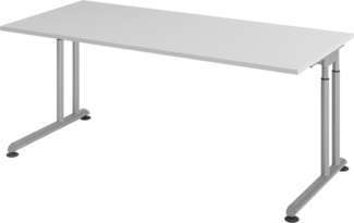 bümö höhenverstellbarer Schreibtisch Z-Serie 180x80 cm in grau, Gestell in Silber - großer PC Tisch für's Büro manuell höhenverstellbar, Computertisch verstellbar, ZS-19-5-S