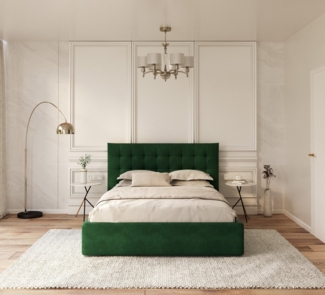 FDM Polsterbett Elegant - Stauraum & modernes Design 120x200 140x200 160x200 180x200cm (MADE IN EU - mit hochwertigem Velours Bezug, Bettrahmen, Bett, Optional mit Matratze bestellbar, Mit großem Kopfteil für Komfort - Bettkasten mit Hubrahmen), Metall...