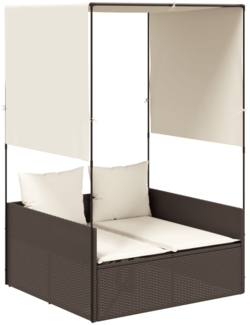 vidaXL Doppel-Sonnenliege mit Dach und Vorhängen Braun Poly Rattan 4002756