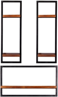 PANAMA Wandregal 3-teilig Mangoholz Natur Altmetall Schwarz