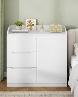 Kommode, Kommode mit 3 Schubladen, Seitenschrank mit Arbeitsfläche, Spind mit oberem Geländer, Moderner Stil, Geeignet für Wohnzimmer und Schlafzimmer, 40 x 80 x 87 cm, Weiß