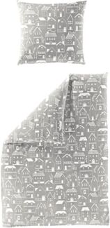 Bierbaum Biber Bettwäsche 135x200 Häuser Stadt beige weiß 4176-80