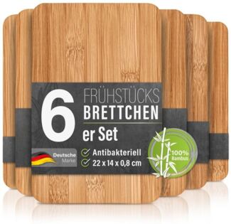 6er-Set Frühstücksbrettchen aus Bambus, 22 x 14 x 0,8 cm