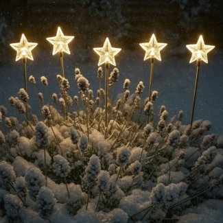 Online-Fuchs Gartenstecker - Solarleuchten, 5 Sterne im Set als Weihnachtsdeko für außen (inklusive Erdspießen, Outdoor geeignet) Gartendekoration für den Winter und Weihnachten